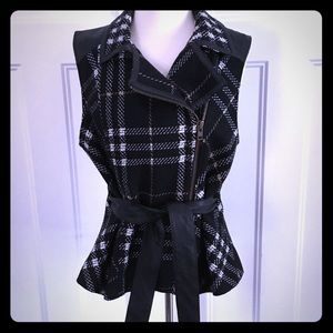 Cabi Plaid Vest, with Faux Leather Belt & Trim